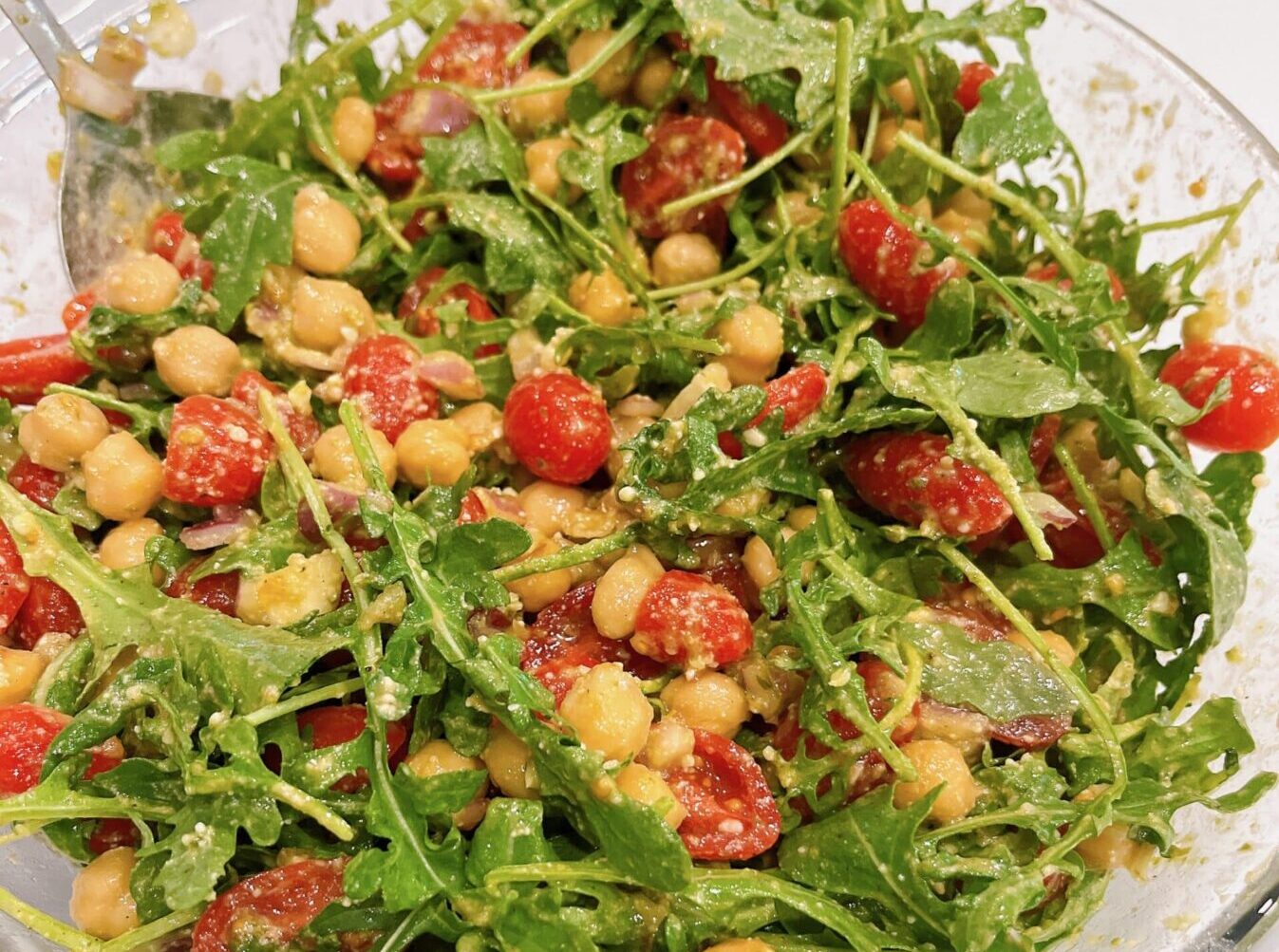 Chickpea Pesto Salad with Arugula