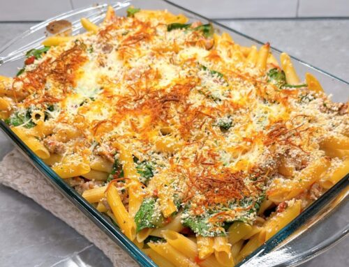 Lasagna Penne Bake with Kale and Mozzarella
