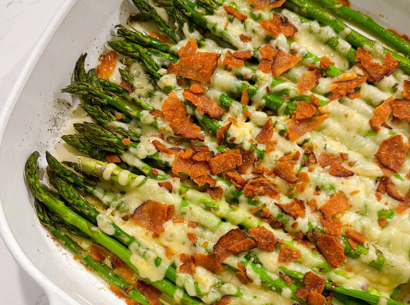 Oven-Roasted Asparagus with Asiago, Bacon, and Garlic