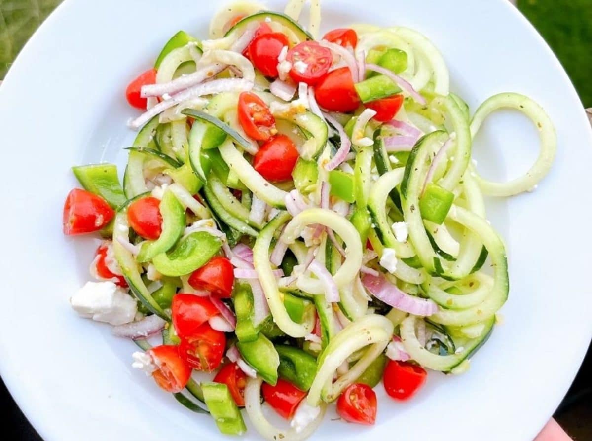 Spiralized Greek Cucumber Salad With Lemon And Feta Bbt 0385