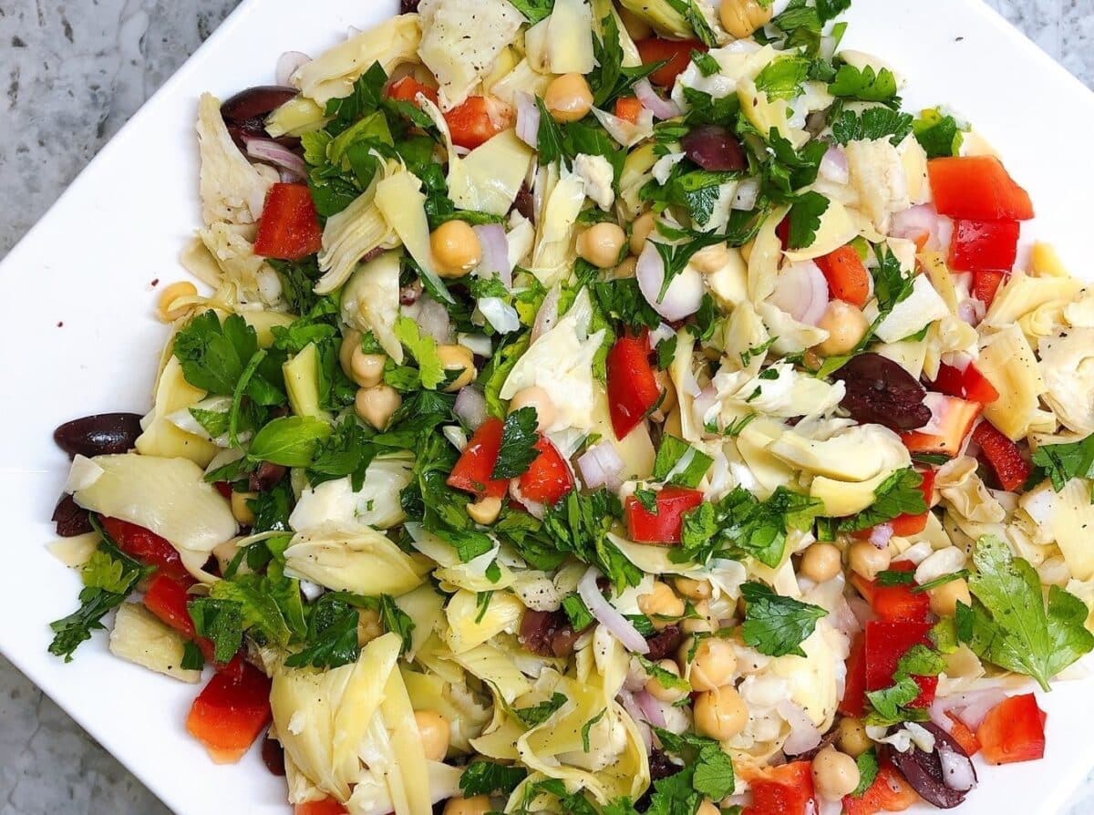 Greek Chickpea Artichoke Salad | Salads | Butter Be Tasty