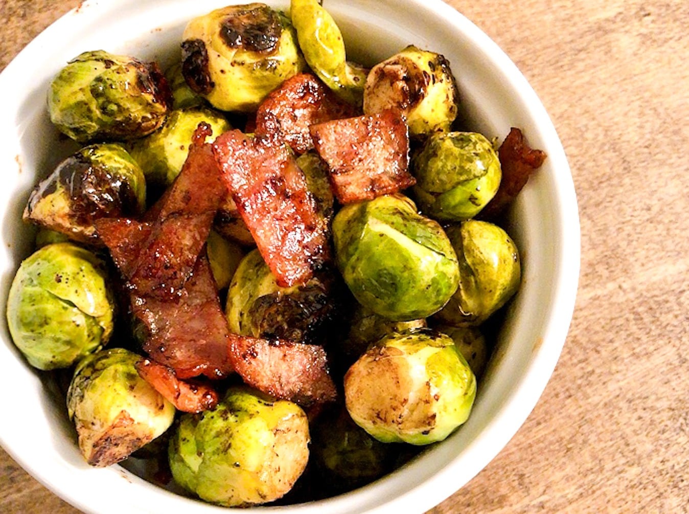 Crispy Pan Fried Brussel Sprouts Recipe with Bacon and Balsamic Vinegar