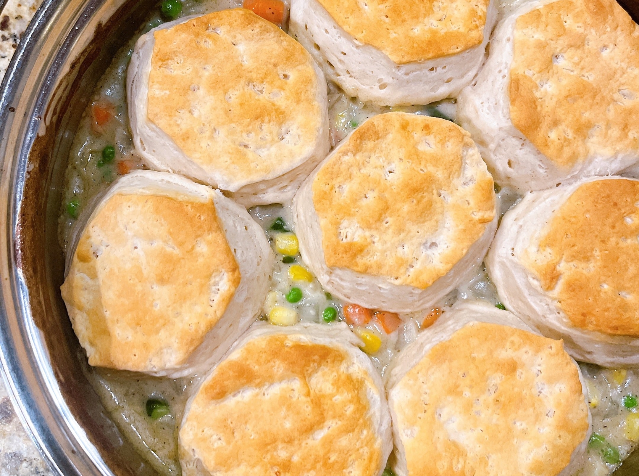 Vegetable Pot Pie Skillet with Cheddar Biscuit Topping