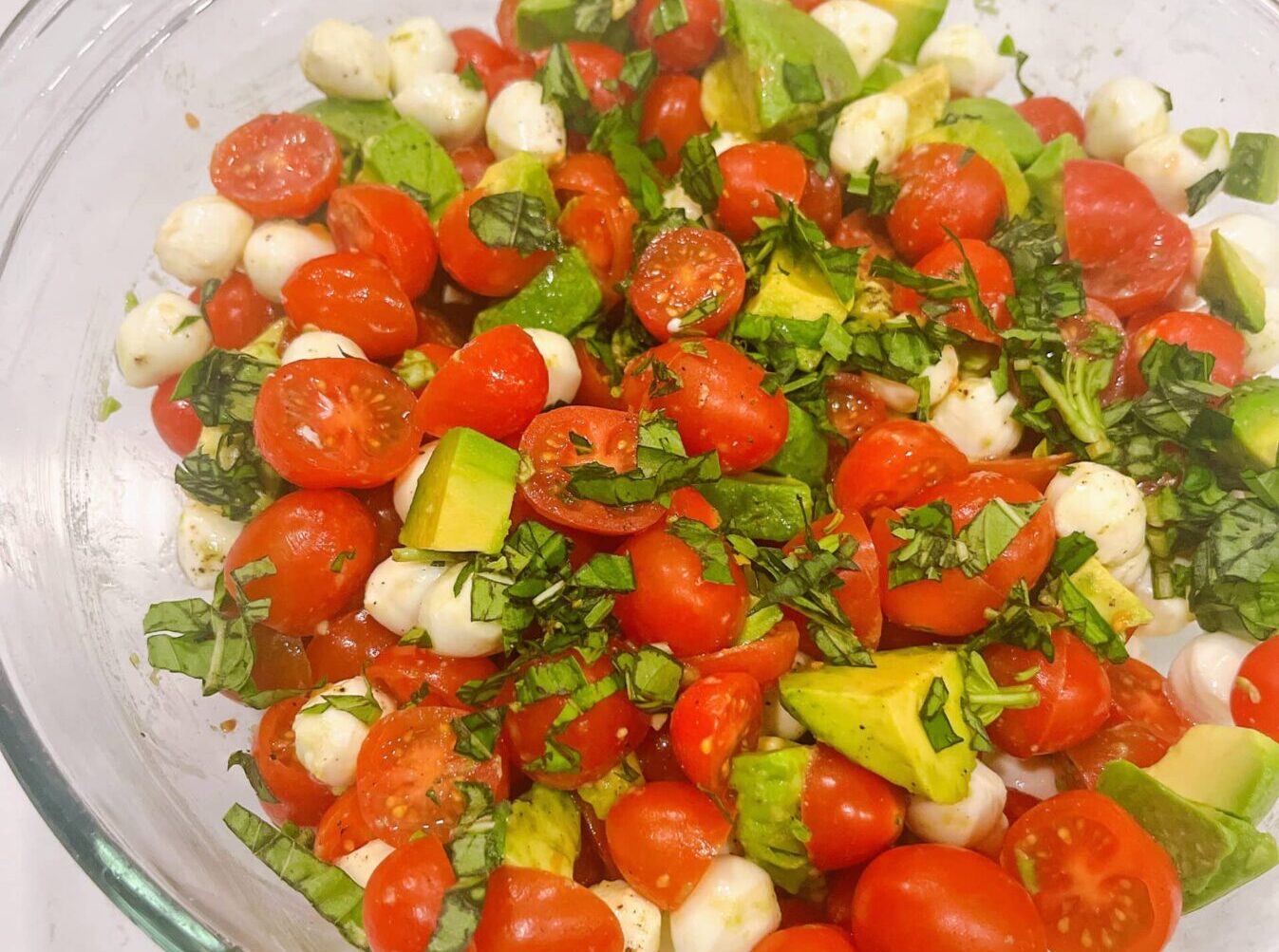 Tomato Basil Avocado Mozzarella Salad with Balsamic Dressing