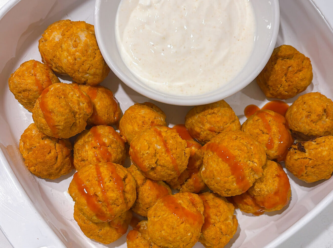 Buffalo Chicken Meatballs with Greek Yogurt Dip