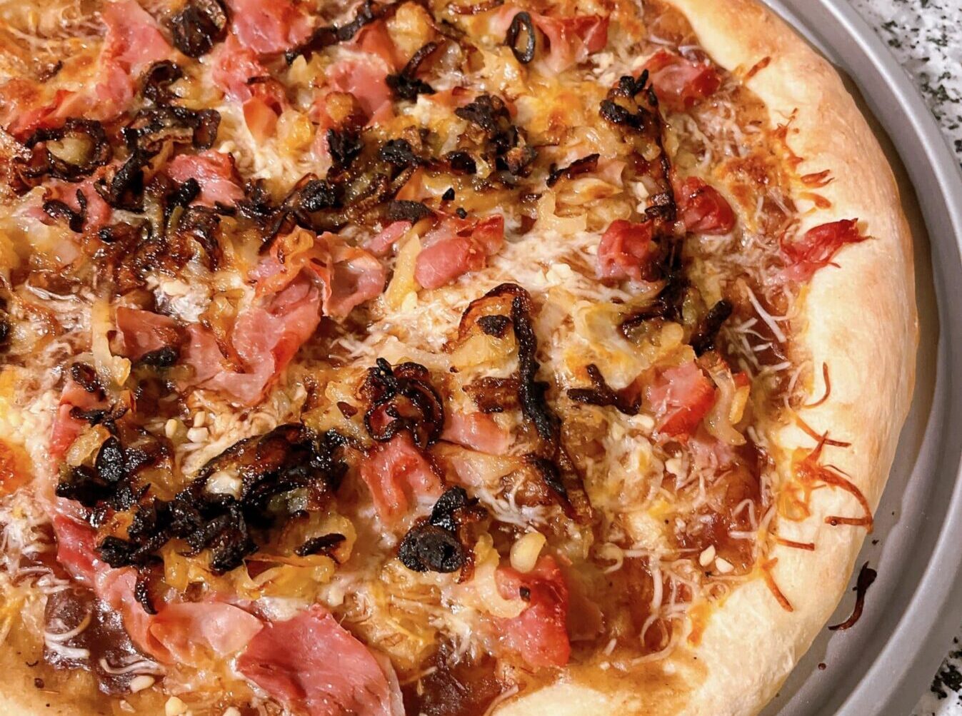Barbecue Pizza with Prosciutto and Caramelized Onions