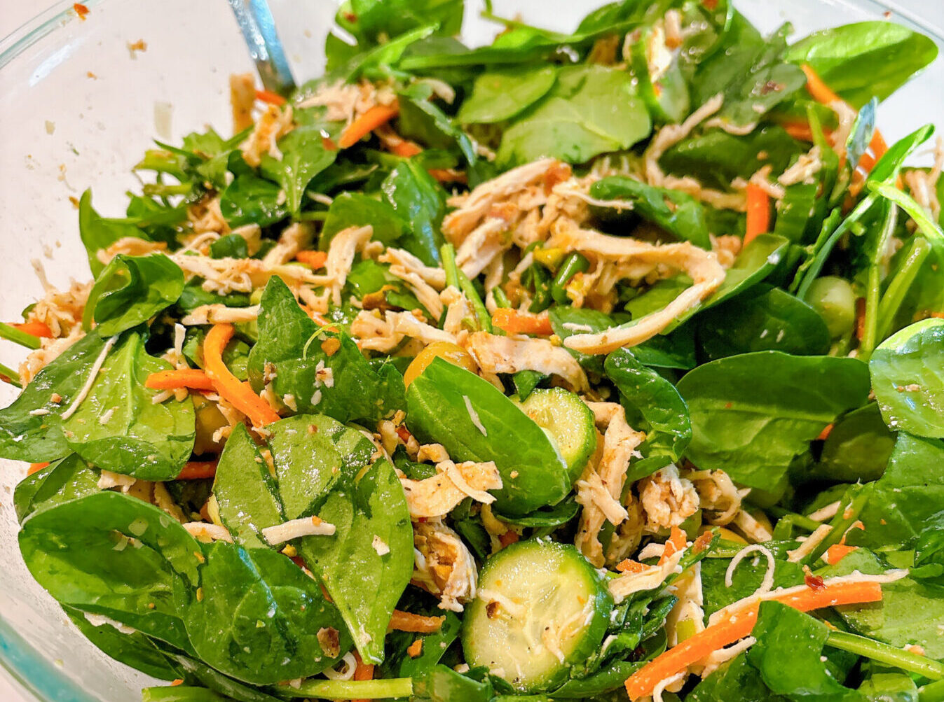 5-Minute Leftover Chicken Spinach Salad