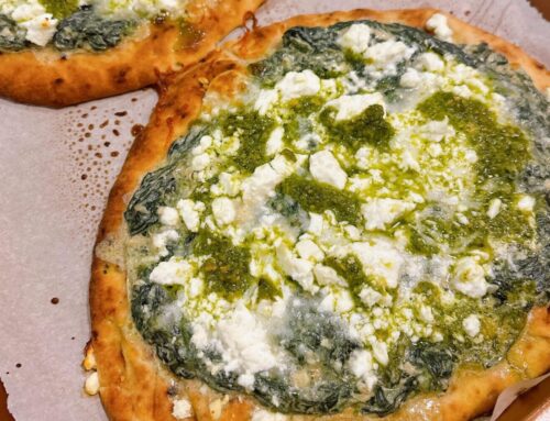 Three Cheese Pesto Spinach Flatbread Pizza