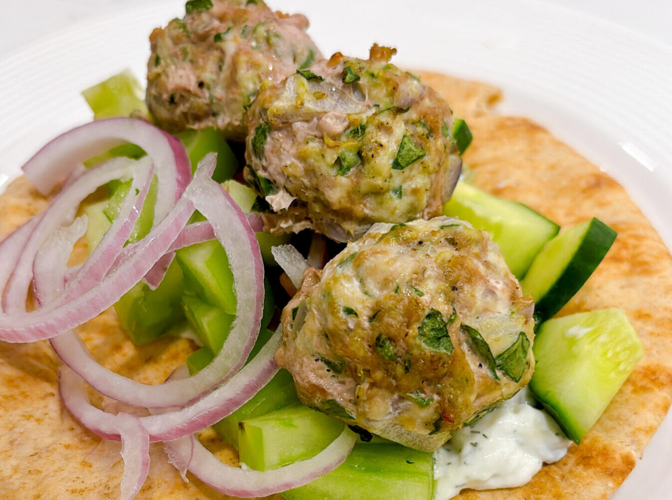 Greek Turkey Meatball Gyro with Tzatziki