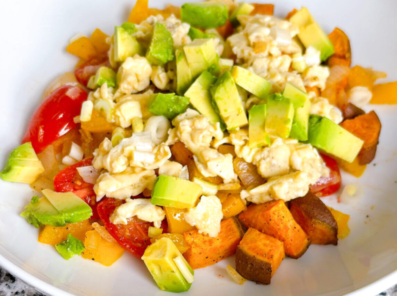 Sweet potato & avocado scramble
