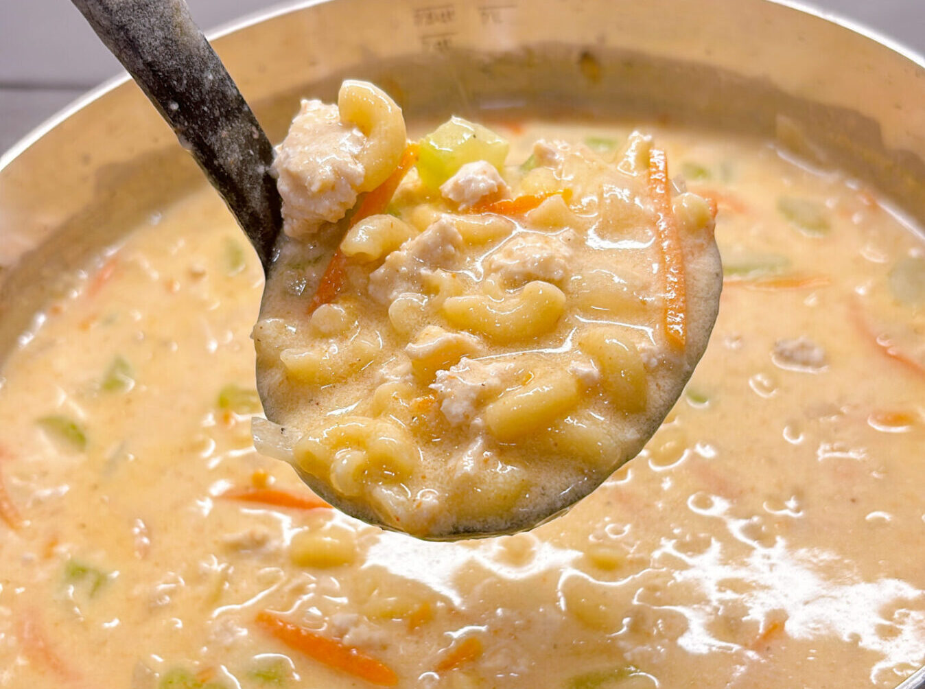 Creamy Chicken Macaroni Cheese Soup
