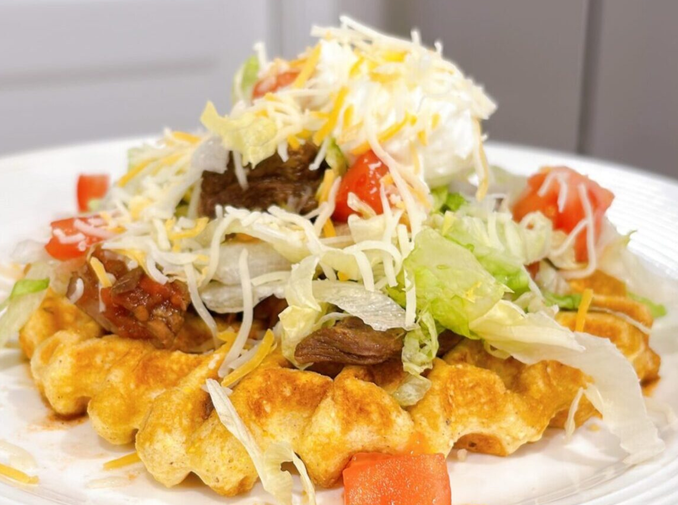 Cornbread Waffles with Chili and Fixins’