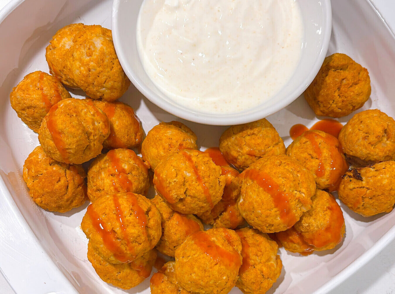 Buffalo Chicken Meatballs with Greek Yogurt Dip