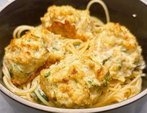 Garlic Parmesan Pasta with Chicken Meatballs